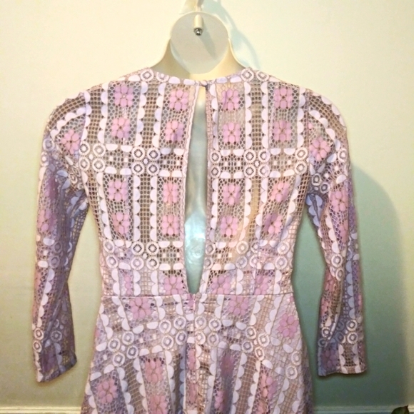 Modcloth Lavender Lace, Sexy Back Slit Fit & Flare Long Sleeved Mini Dress - Picture 10 of 15